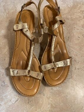 Born Gold Leather T-Strap Slingback Sandals